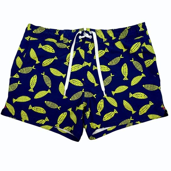 2XIST Ibiza Mens S Swim Trunks Shorts Deco Sea Print Navy Yellow Fish Drawstring - Picture 2 of 15